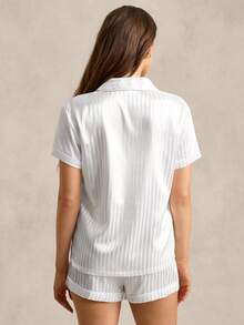 EverLounge Ensemble de pyjama satin à boutons et rayures, blanc - Blanc - Voir 2