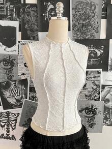 Attitoon Blusa ajustada sin mangas con textura vintage para mujer - Blanco - Ver 5