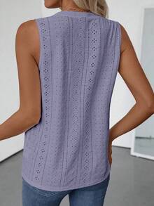 Áo tank top nữ cổ tròn không tay, chất liệu vải dệt họa tiết, thích hợp mặc mùa xuân/hè. - Màu tím - Xem 2