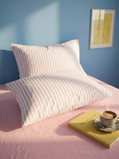 Joivida 1pc 100% Cotton Modern Striped Pillowcase – Envelope Closure Soft Breathable Bed Pillow Cover, Simple Dorm & Bedroom Decor, Machine Washable