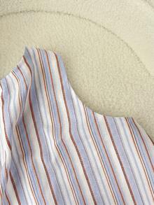 SHEIN LUNE Women's Casual Striped Sleeveless Button-Up Shirt,Summer Top - Blue - View 5