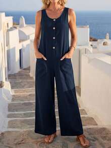 EMERY ROSE 女士纯色口袋休闲日常连体裤 - 藏蓝色 - 查看 6