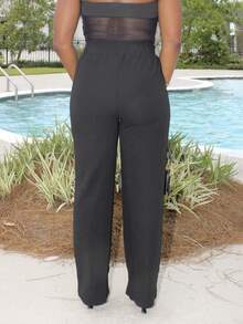 Steph T Pantalon minceur texturé en tissu élastique tricoté minimaliste pour femmes de la série Petite, avec décoration métallique - Noir - Voir 2