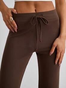 Women's Casual Commuting Minimalist Solid Color Elastic Waist Flare Pants - Brown - View 4