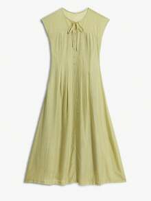 SHEIN Stylify 女士春夏新款优雅浪漫法式连衣裙，适合海滩、日常聚会、约会、通勤等场合，A字廓形，收腰设计，系带款式，绿色连衣裙 - 綠色 - 查看 6