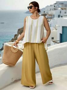 Parysyn Moda de verano de talla grande, nuevo conjunto de dos piezas de blusas y pantalones de verano para damas - Amarillo - Ver 5