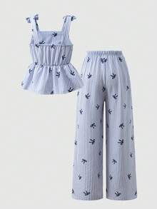 Tween Girls Back To School Summer Striped Ruffle Tank Collar - Blue - View 2
