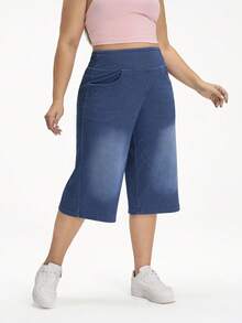 Flexra Quần jean denim dáng casual đường phố, cạp chun co giãn dành cho nữ cỡ lớn, mùa hè. - Rửa tối - Xem 5