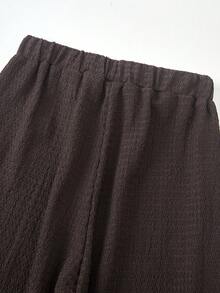 少女圆领短袖休闲夏季日常百搭T恤套装 - 棕色 - 查看 6