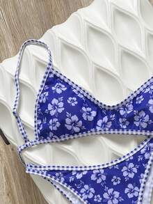 Swim Mod Women's Summer Beach Floral Print Sexy Bikini Swimsuit Set - Blue - View 4
