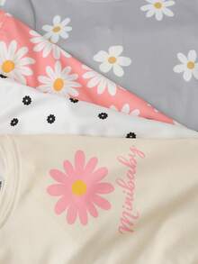 Baby Girl Floral Print Casual Versatile Daily Wear Short Sleeve Top - Multicolor - View 3