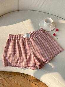 SHEIN EZwear 女士粉色格子梭织阔腿短裤 - 粉色 - 查看 7