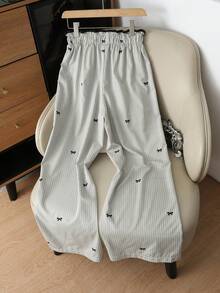 Everyssa 女士宽松休闲蝴蝶结条纹高腰口袋细节直筒裤，夏季 - 彩色 - 查看 2