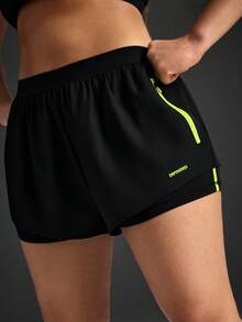 Quần short thể thao nữ cỡ lớn Powerista, quần short chạy bộ có khóa kéo và túi, quần short thể thao nữ màu đen. - màu đen - Xem 6