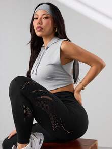 Dewbera 女士无缝镂空运动紧身裤 - 黑色 - 查看 7