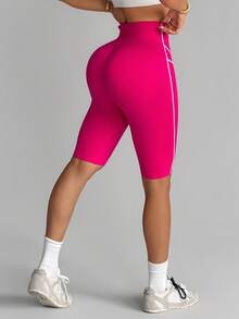 Dewbera 无缝撞色运动短裤 - 玫紅色 - 查看 3