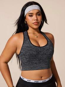 Rhythm Era 1pc Regular Bra + Moisture-Wicking Fabric / Bust-Lifting Design / Racerback Design / Basic Style / Flax Gray + Sports Bra + Fitness/Yoga - Grey - View 3