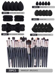 45件套化妆刷套装 - 包含20支化妆刷、5个海绵、5个粉扑、5个迷你海绵、5个指套粉扑、旅行化妆包、发带和清洁工具的完整化妆工具套装 - 彩色 - 查看 17