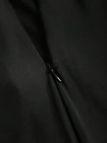 Sweetra 女士新款时尚百搭缎面拼接蕾丝两件套，裹胸不对称下摆蕾丝拼接上衣+松紧腰不对称下摆A字裙缎面两件套 - 黑色 - 查看 8