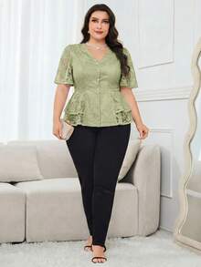 Modelyn Áo sơ mi nữ cỡ lớn cổ chữ V, kiểu dáng thường ngày, đa năng. - màu xanh lá - Xem 6
