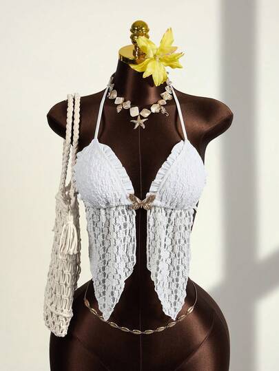 Glamine Áo tắm nữ mùa hè thời trang phối hoa, vạt lệch, buộc dây, cổ yếm, cúp ngực tam giác