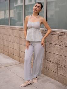 Andrea Bello 女士休闲条纹简约两件套，适合春夏外出穿着，粉色 - 綠色 - 查看 5