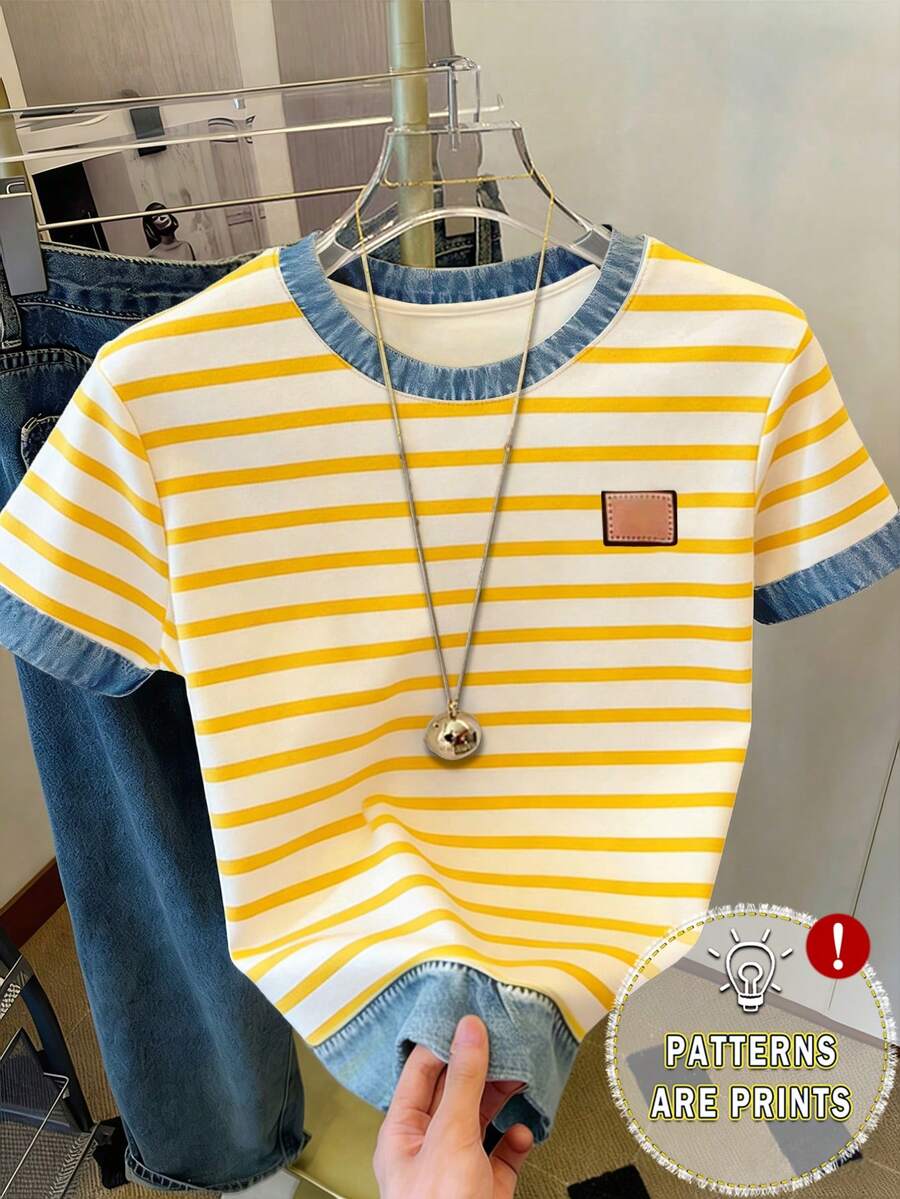 Women's T-Shirt/Suitable For Summer/Striped Pattern Style/Fashion /Casual Simple And Fashionable Top - Multicolor - View 1