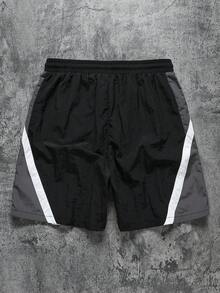 Manfinity EMRG Men's Drawstring Waist Color Block Casual Versatile Daily Wear Shorts - Black - View 3