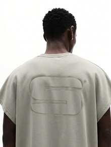 SUMWON Oversized Relaxed Fit Tank Top With Large Logo Back Print Casual Summer Sleeveless Shirt - Beige - View 6