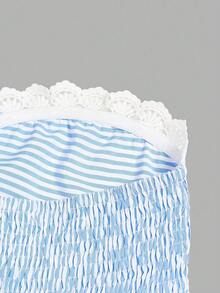 GlowEve Women's Casual Striped Lace Trim Tie Front Camisole Top, Summer - Blue and White - View 6