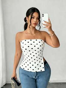SHEIN Elenzya Áo ống chấm bi dáng rộng, đa năng dành cho nữ cỡ lớn - Nhiều màu - Xem 3