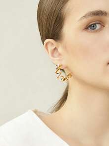 MOTF PREMIUM PRE18K GOLD PLATED LINEAR WAVE METAL SIMPLE TEMPERAMENT EARRINGS - Yellow Gold - View 7