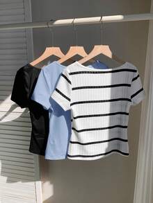 Comfortcana Kaos Lengan Pendek Pas Badan Wanita Ukuran Besar untuk Musim Panas, Kasual, Serbaguna - MultiWarna - View 2