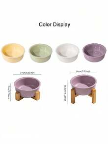 Elevated Ceramic Pet Bowls With Bamboo Stand Weighted Base Anti Slip Ergonomic Feeding Station For Cats Dogs Dishwasher Comfort Height - multicolor - View 3