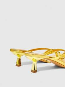 ROMWE Grunge Punk Spring/Summer New Leopard Print Sexy Kitten Heel Sandals, Fashion Versatile High Heels For Women - Gold - View 5