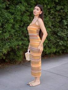 Andrea Bello 优雅女士长款修身针织连衣裙，无袖秋冬 - 彩色 - 查看 3