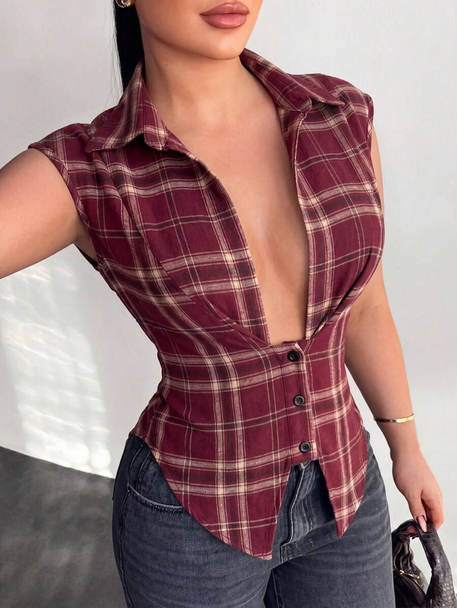 SHEIN SXY 女士格子休闲百搭日常衬衫