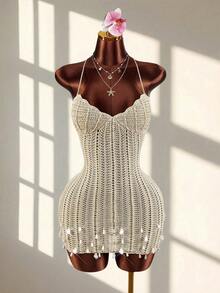 Amplova Vestido mini con escote con forma de concha, espalda cruzada y sin espalda, sexy y vanguardista, adecuado para atuendo de vacaciones - Marrón - Ver 1