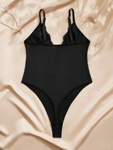Charlaine Bộ jumpsuit ren đen cổ chữ V sâu gợi cảm dành cho nữ, không gọng, ôm sát thoải mái, không xuyên thấu. - màu đen - Xem 9