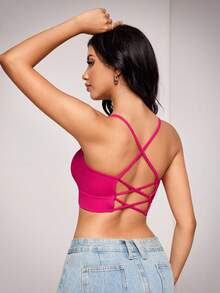 SHEIN 1件玫瑰红露背女士吊带背心 - 玫紅色 - 查看 3