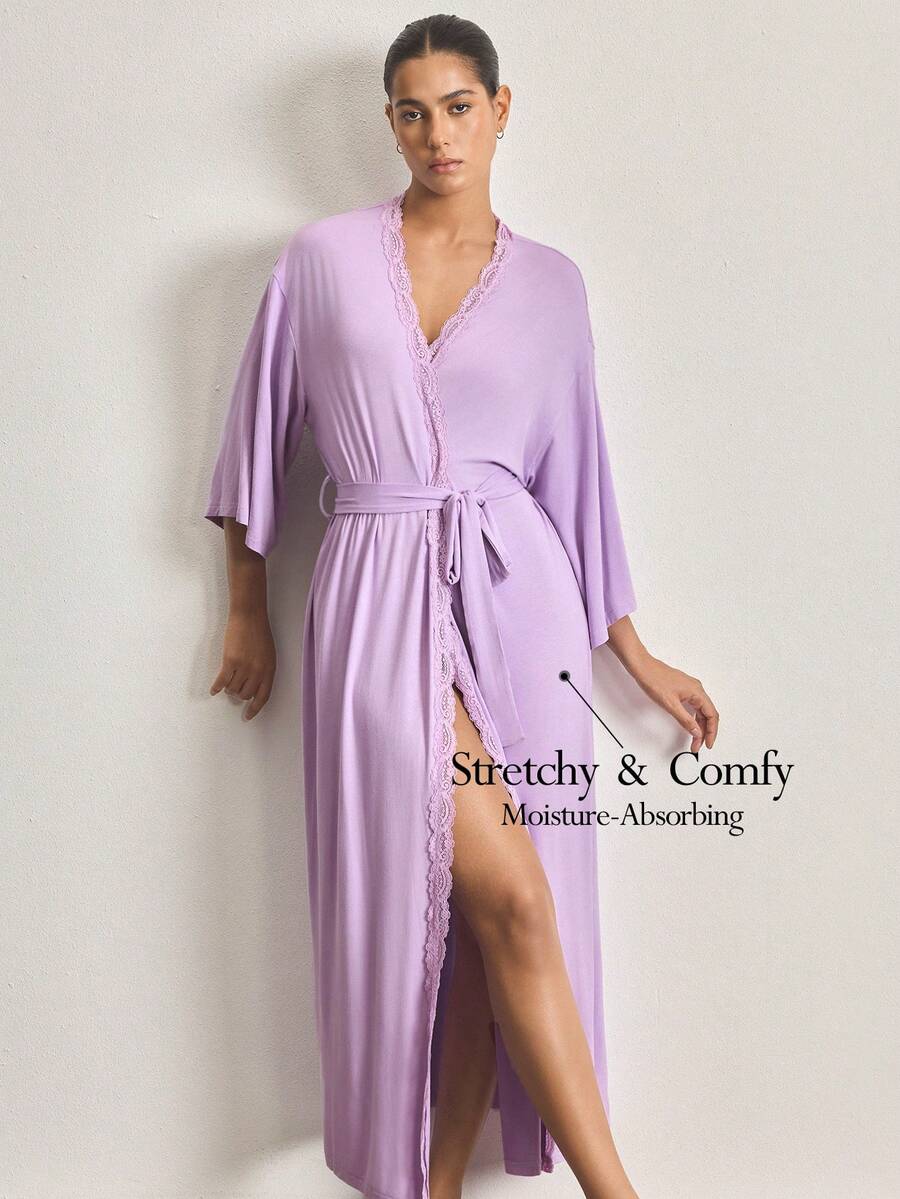 Ocili Comfortable Lace Robe For Women - Mauve Purple - View 1