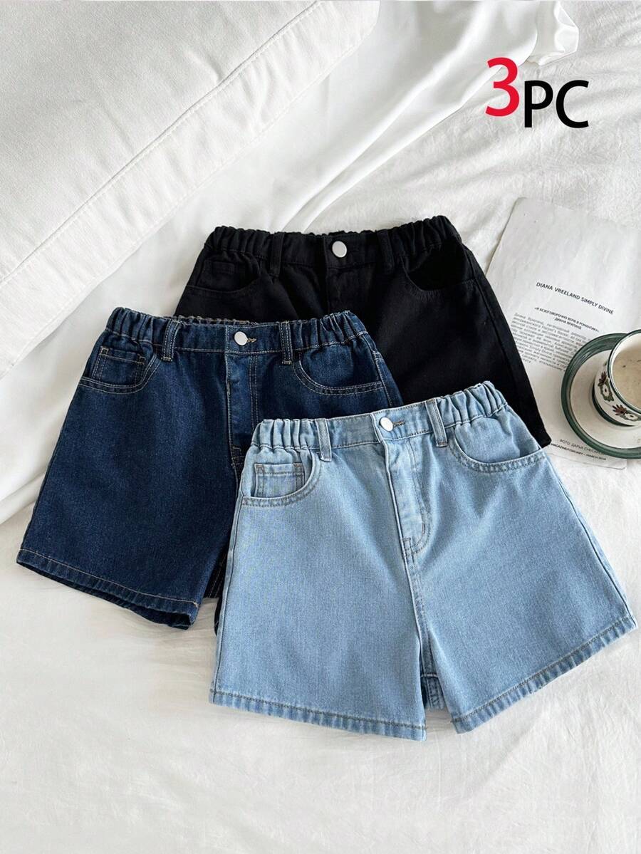 SHEIN Shorts vaqueros informales y sueltos, paquete múltiple, todo a juego, para niñas
