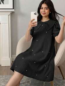 SHEIN Vestido con diseño de volantes y moño para niña adolescente - Negro - Ver 3