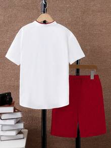 SHEIN Vacaura 2 件套男童学院风撞色衬衫和短裤套装 - 彩色 - 查看 2