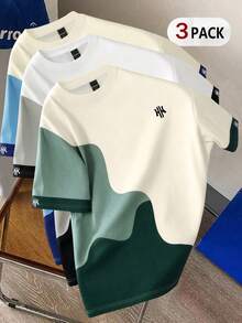 Manfinity Joysei 3pcs/Set Men's Casual Contrast Color Print T-Shirts, Suitable For Summer, Outings, School, Gifts For Friends, Etc. - Multicolor - View 1