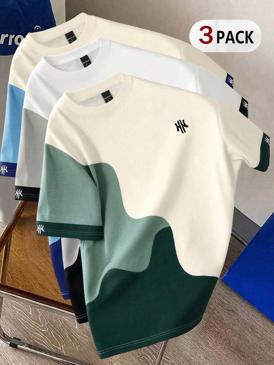 Manfinity Joysei 3pcs/Set Men's Casual Contrast Color Print T-Shirts, Suitable For Summer, Outings, School, Gifts For Friends, Etc. - Multicolor - View 1