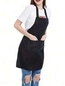 1/3/5/10PCS Women's Polyester Apron With Pockets Thickened Waistband Adjustable Neck Strap Simple Black Apron Suitable For Kitchen Cooking Housekeeping Cleaning Waitress Chef Workwear Restaurant Hotel Cafe Beauty Salon Art Painting Handicraft Gardening Barbecue Party - Multicolor - View 7