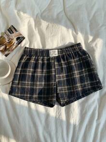 Comfortcana 2 piezas Conjunto de shorts casuales de mujer con parche bordado de letra y pantalones cortos de cintura baja de unicolor ultra cortos, adecuados para vacaciones, verano, graduación, regreso a la escuela, festival de música. 2 piezas Shorts a cuadros de mujer. Shorts tipo bóxer a cuadros de mujer. 3 piezas Boxers cortos casuales a cuadros de mujer - Multicolor - Ver 7
