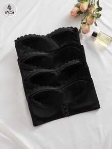 NudeFit Set Bra Hitam 4 Potong untuk Wanita, Tali dan Bantalan yang Dapat Dilepas - Hitam - View 2