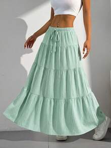 MainGRL Women's Pastal Casual Girlisim Drawstring Waist Skirt, Autumn Golf - Mint Green - View 3